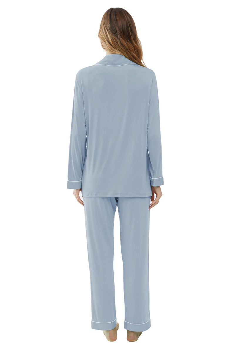 Joyaria Womens Bamboo Viscose Button Down/Up Pajama/Pj/Sleep Sets Sleepwear(Dusty Blue, Large) - Image 4